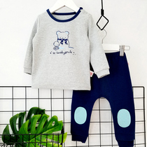 Spring Autumn Season New Pint Boy Pure Cotton Long Sleeve Long Pants Home Conserved Baby Shoulder Buttoned Suit Childrens Undercoat