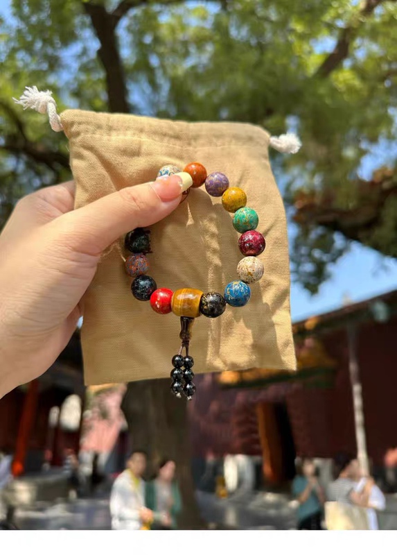 Beijing Legal Authentic Goods Auspicious Multi-Colored Lacquer Beads Buddhist Prayer Beads Bracelet for Good Luck, Unisex Couple Style Beijing Legal Authentic Goods Auspicious Multi-Colored Lacquer Beads Buddhist Prayer Beads Bracelet for Good Luck, Unisex Couple Style