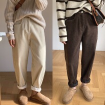 Zhou Wood Wood apit ju slim corduroy plus velvet thick warm waist Harlan casual long pants winter