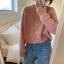 Zhou Mu Jinshu raccoon twist cardigan sweater women 2019 autumn and winter New Korean version of Joker Retro Knitted Jacket