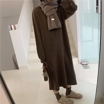 Zhou Mu 2020 Autumn and Winter New Casual Straight Slim Parker Half Turtleneck Knitted Sweater Dress