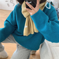 Zhou Wood apit thick needle round neck sleeve loose casual solid color sweater thick winter new female lazy wind