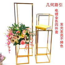 New wedding props iron geometric road guide frame golden box shelf wedding flower stand decoration layout