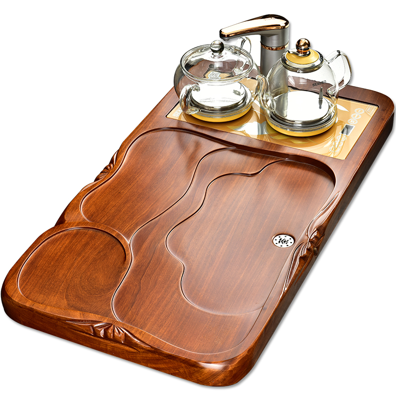 The beginning day, automatic tea set home four unity glass kettle hua limu purple sand tea tray was kung fu