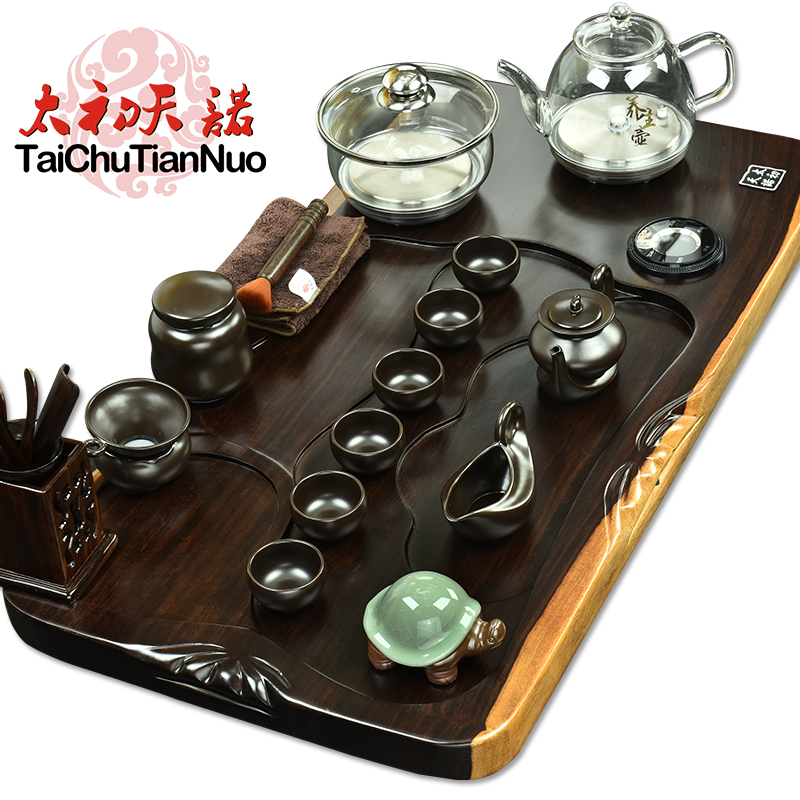 The beginning day, kung fu tea set solid wood tea tray tea automatic pumping glass pot of automatic tea service of tea table