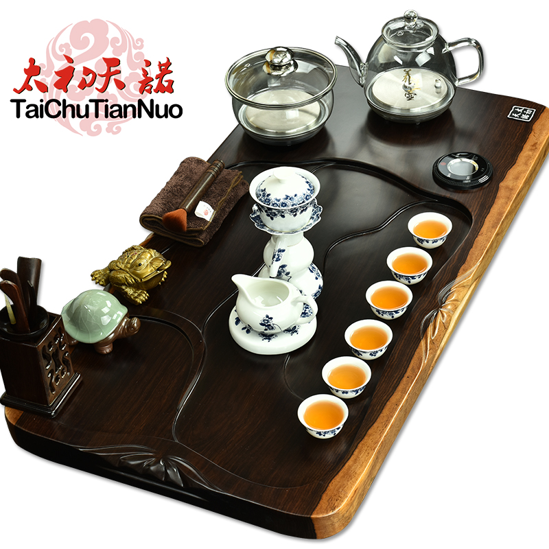The beginning day, kung fu tea set solid wood tea tray tea automatic pumping glass pot of automatic tea service of tea table