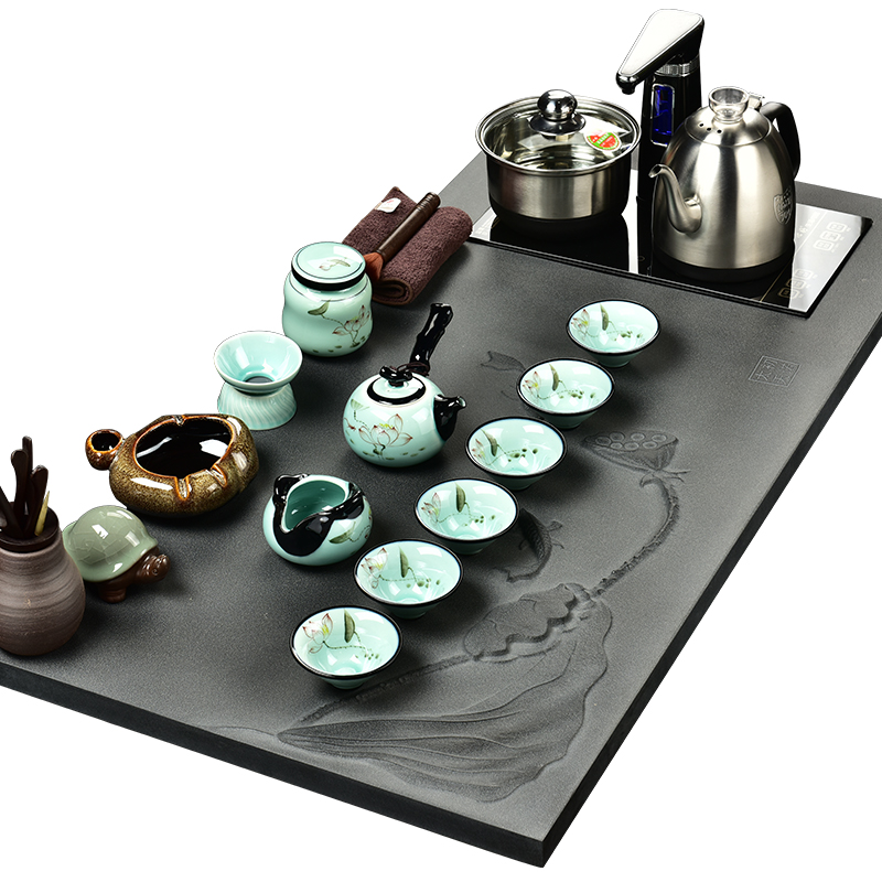 The beginning day, violet arenaceous kung fu tea set sharply stone tea tray was full of a complete set of intelligent electric tea stove four oneness automatically sheung shui