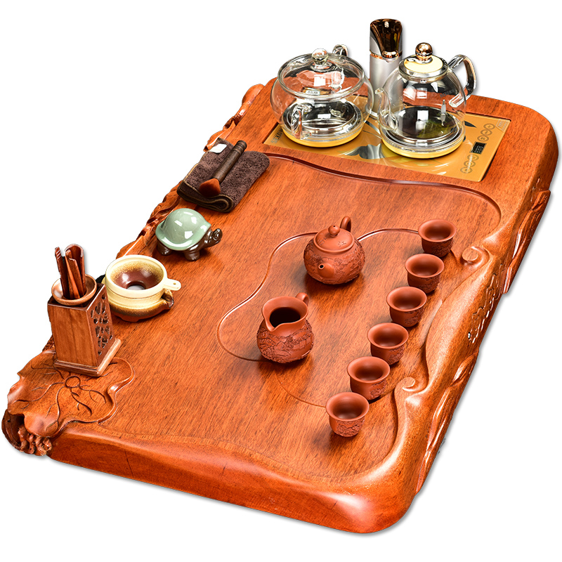 The beginning day, real wood, kung fu tea set four unity glass automatic pumping spend pear ebony tea tray tea stove