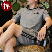 Middle-aged and elderly mens sportswear suit summer thin short sleeve T-shirt casual suit dad summer suit fashion