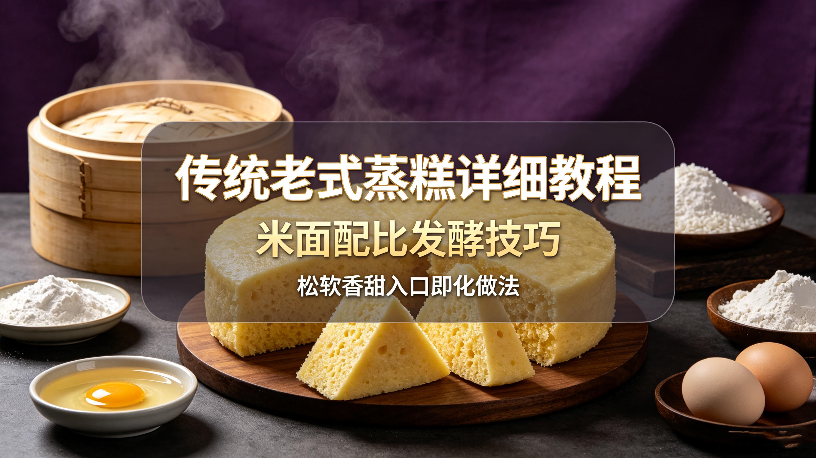 L15235传统老式蒸糕详细教程，米面配比发酵技巧，松软香甜入口即化做法-简创库网
