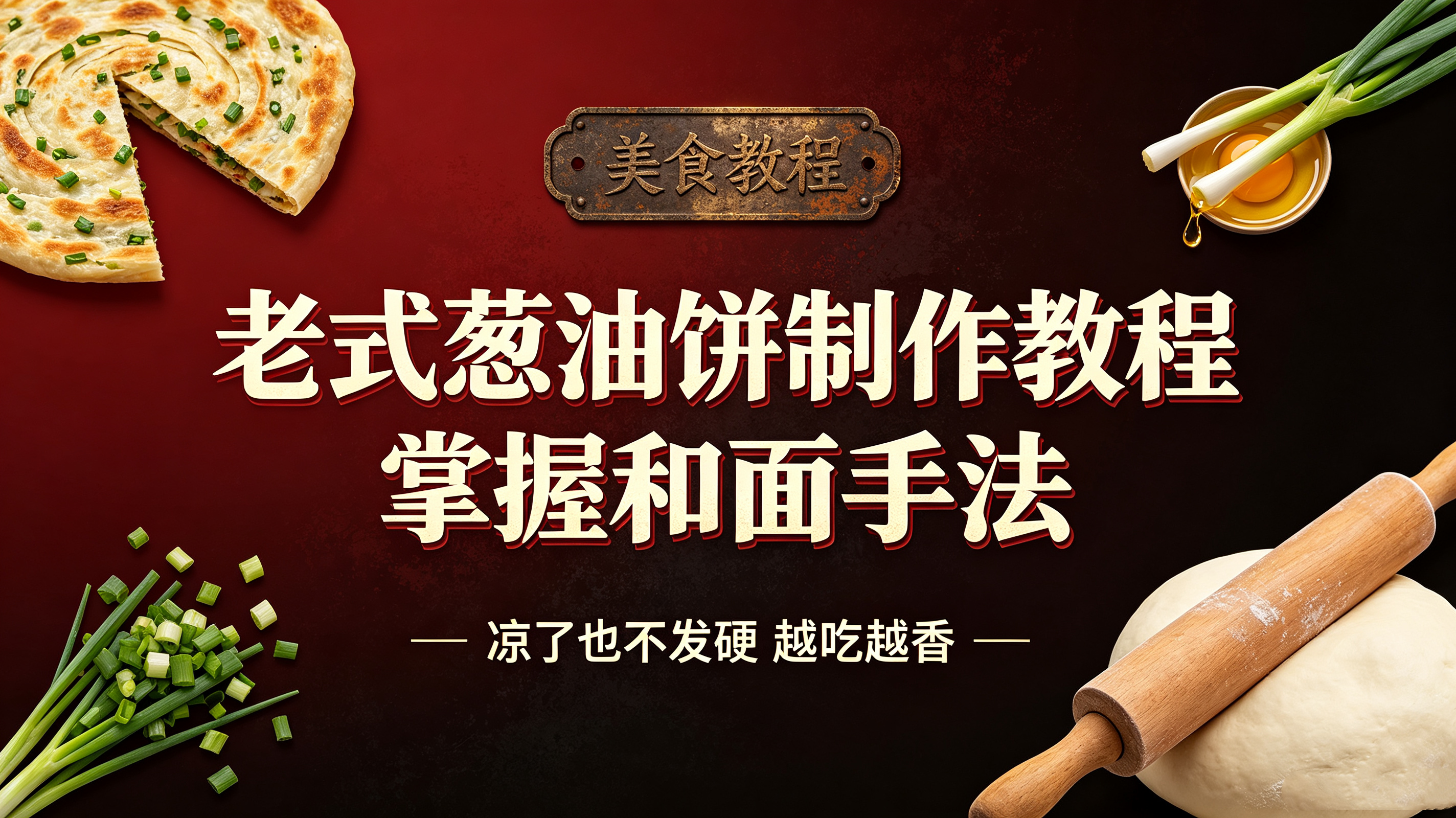 L59872老式葱油饼制作教程，掌握和面手法，凉了也不发硬越吃越香-简创库网