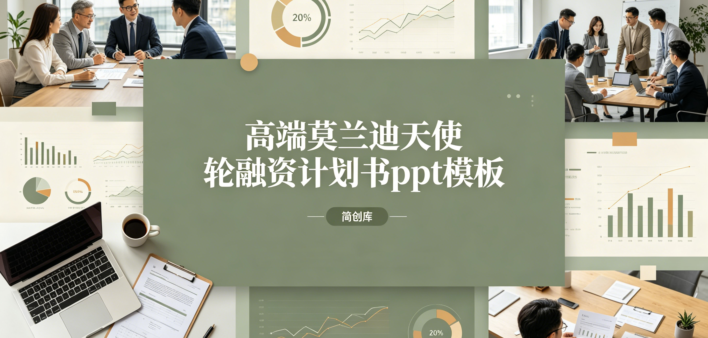 C1140高端莫兰迪天使轮融资计划书PPT模板 创业企划方案模版可编辑-简创库网