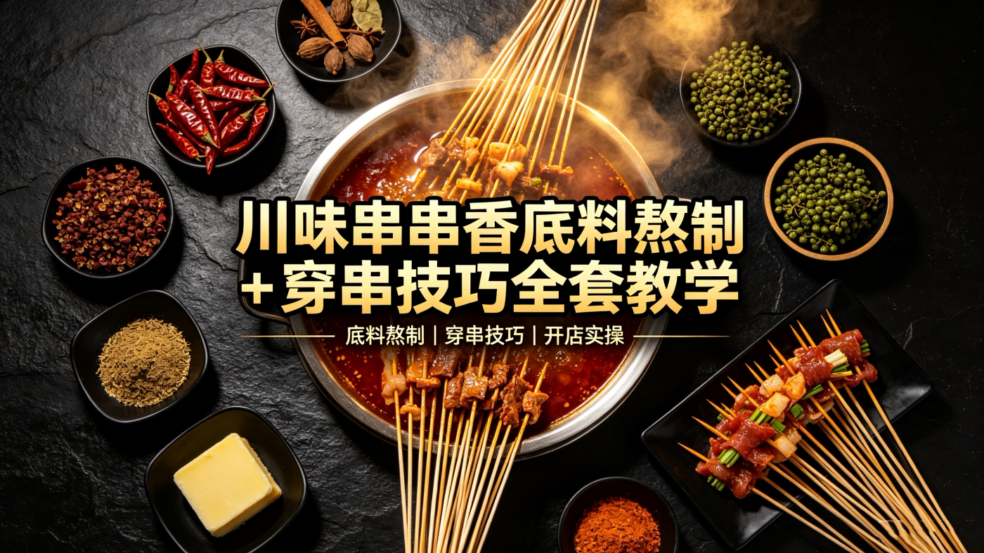 L25954川味串串香底料熬制 + 穿串技巧全套教学-简创库网