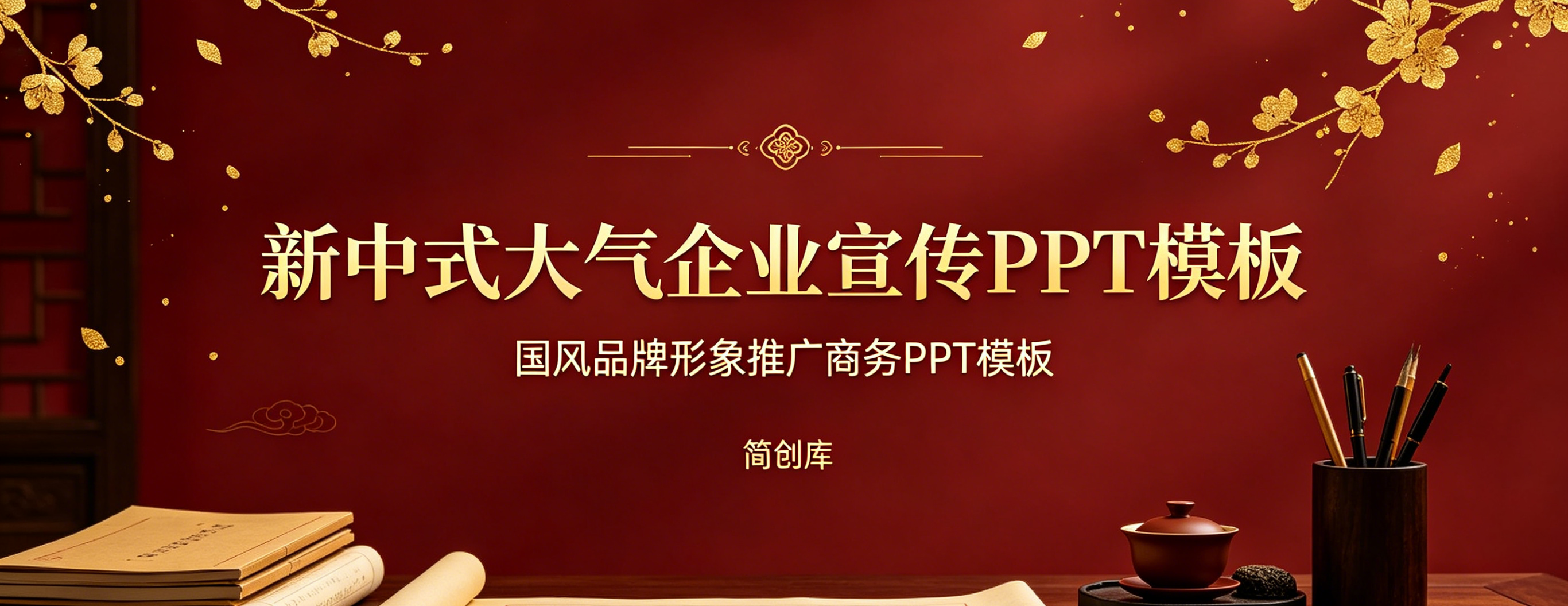 A4127新中式大气企业宣传PPT模板 国风品牌形象推广商务PPT模板-简创库网
