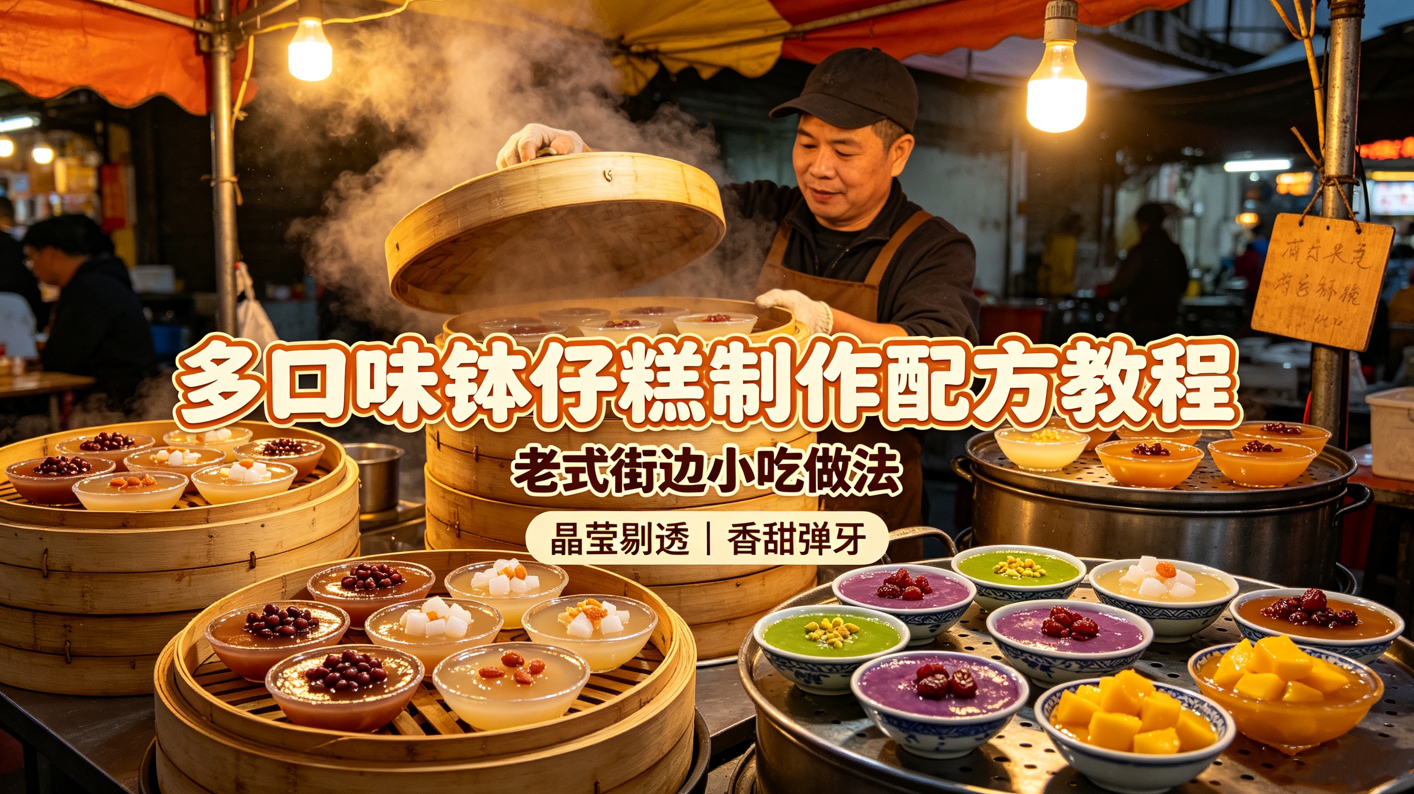 L15233多口味钵仔糕制作配方教程,老式街边小吃做法,晶莹剔透香甜弹-简创库网