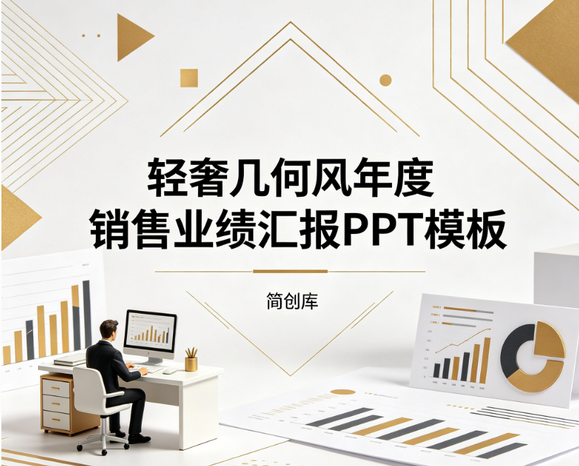 B1006轻奢几何风年度销售业绩汇报PPT模板 企业年终业绩总结通用可编辑-简创库网