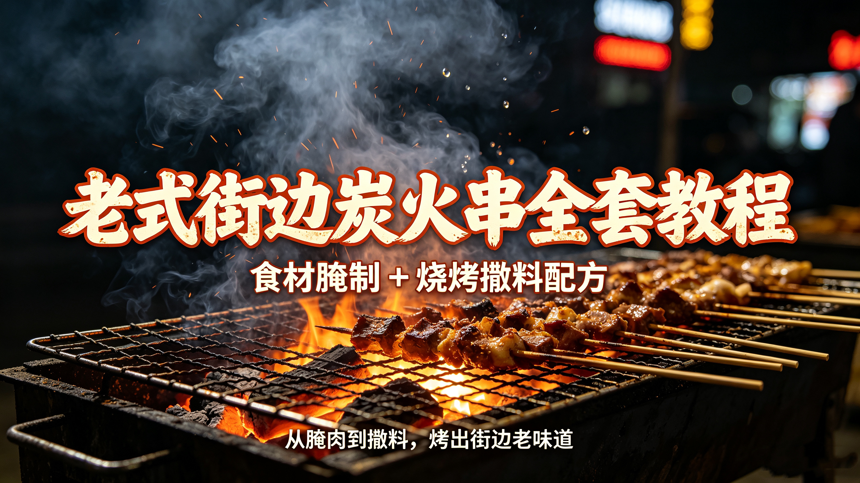 L67894老式街边炭火串全套教程，食材腌制 + 烧烤撒料配方，烟火味十足-简创库网