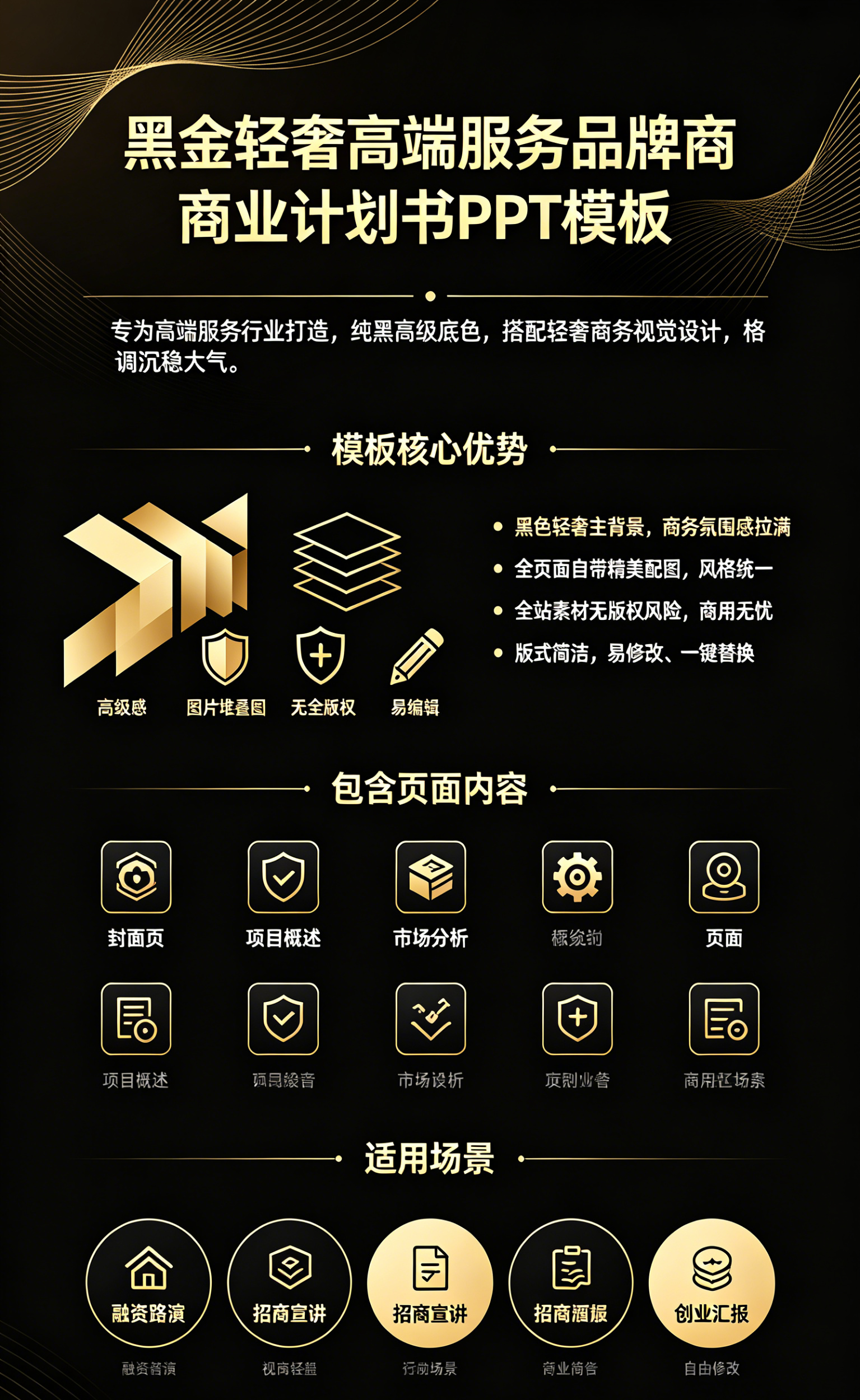 图片[2]-C1150黑金轻奢高端服务品牌商业计划书PPT 模板黑色背景商务创业计划书-简创库网