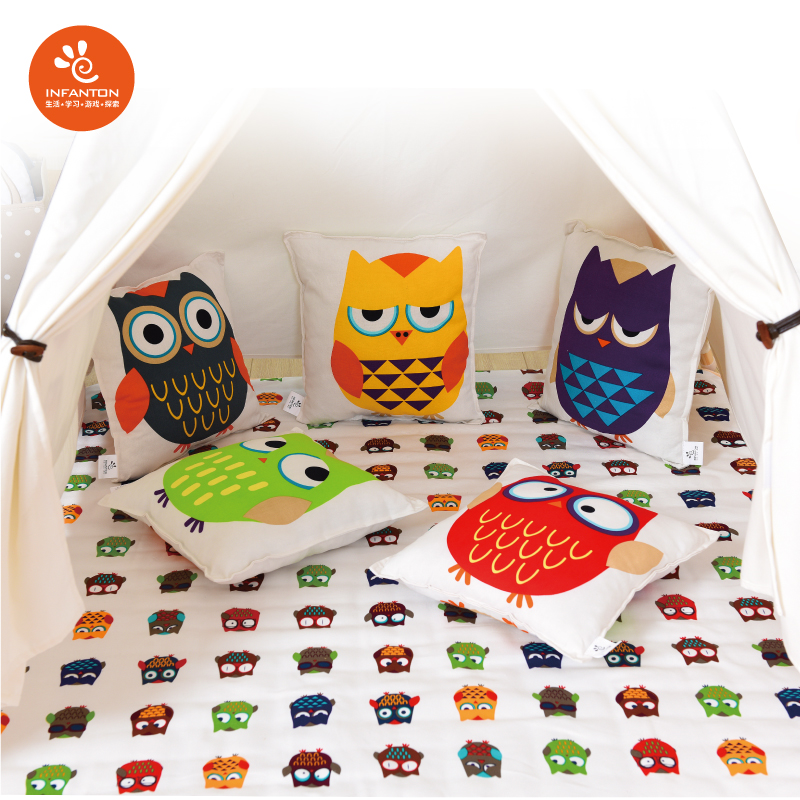 Infanton Children's Cotton Canvas Owl Relies on Pillow Baby Small Pillow Sofa Cut Tent