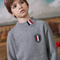 Boys pure cardigan autumn and winter childrens sweater knitted base shirt round neck pullover