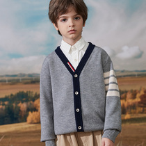 Boys woolen sweater 2021 autumn and winter new childrens knitted cardigan sweater coat Tong Tong Tong pure wool
