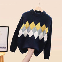 Boys woolen sweater 2021 autumn and winter new childrens sweater knitwear Middle Child Base thread coat 100% pure wool