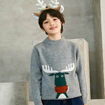 Boys pure cardigan autumn and winter childrens sweater knitted base shirt round neck pullover