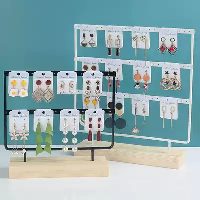Wooden bottom wrought iron earring rack Creative jewelry rack Ear hanging nails earring drop earrings storage shelf Jewelry display shelf Household