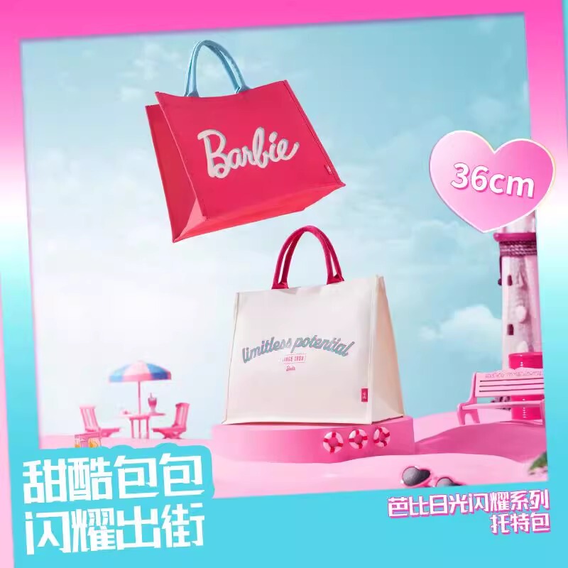 Miniso Barbie Sunlight Shining Series Women's Portable Large Tote Bag Shoulder Shopping Bag