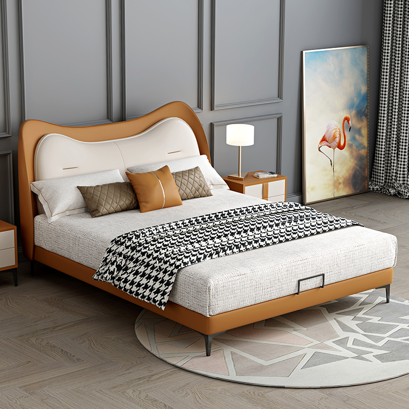 Light Extravagant Style Leather Bed Linen Bed Princess Room Children Bed Boy Solid Wood Bed Designer Teenage Girl Bed