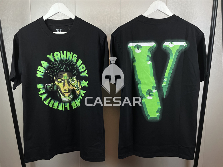 Spot VLONE x NBA YoungBoy joint album perimeter Cross Roads Green Big V short sleeve TEE