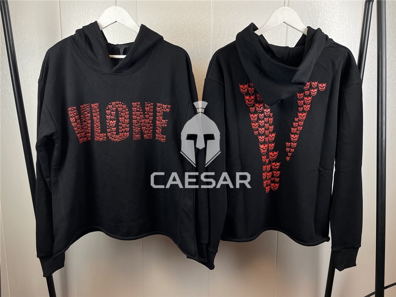 Spot VLONE red skeleton Skully font large V necropolis hooded sweatshirt