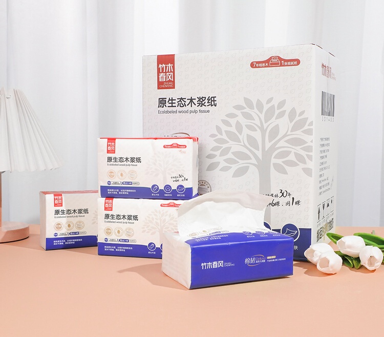 【Bamboo Wood Spring Breeze】Original Ecological Wood Pulp Paper, Dry and Wet Dual-Use Tissue, 4-Layer Thickened, 100 Sheets, Suitable for Baby Use