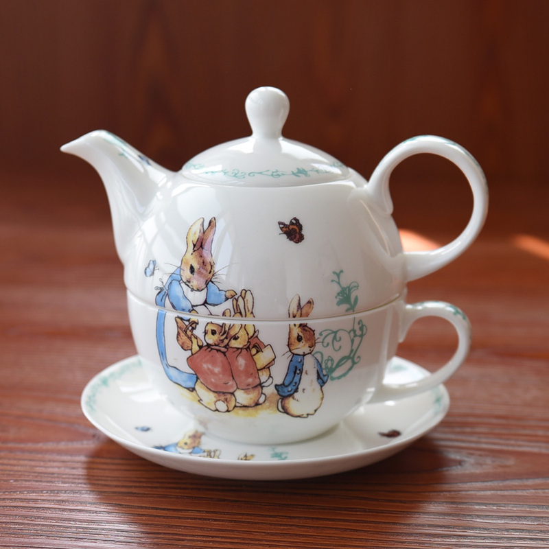 Exported to the Uk, Rabbit-Themed Original Single-Cup Teapot, Afternoon Tea Set, Bone China Gift, Cute