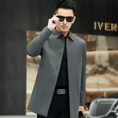 Arctic velvet men's Spring and Autumn New coat medium and long version middle-aged business casual lapel dad spring thin windbreaker
