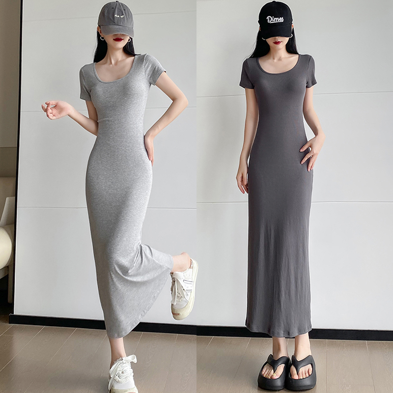 Sexy Low-Neck Stretch Dress for Women, Slim Fit, Long, Hip-Hugging, High-Waisted, Over-The-Knee Long Skirt, Pencil Skirt