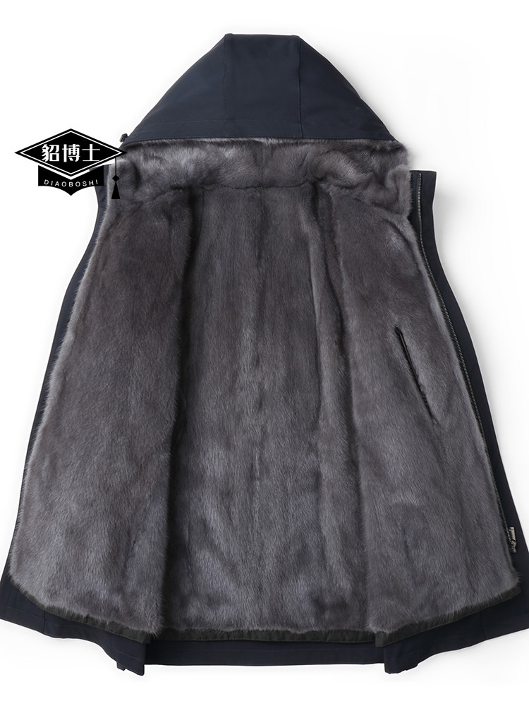 Меховая одежда 貂博士尼克服男整貂水貂连帽中长派克服大衣皮草厚皮毛一体外套冬