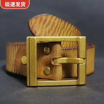 Genuine leather handmade retro copper buckle leather strap male head layer pure cow leather needle buckle denim youth trend tooling belt pants strap