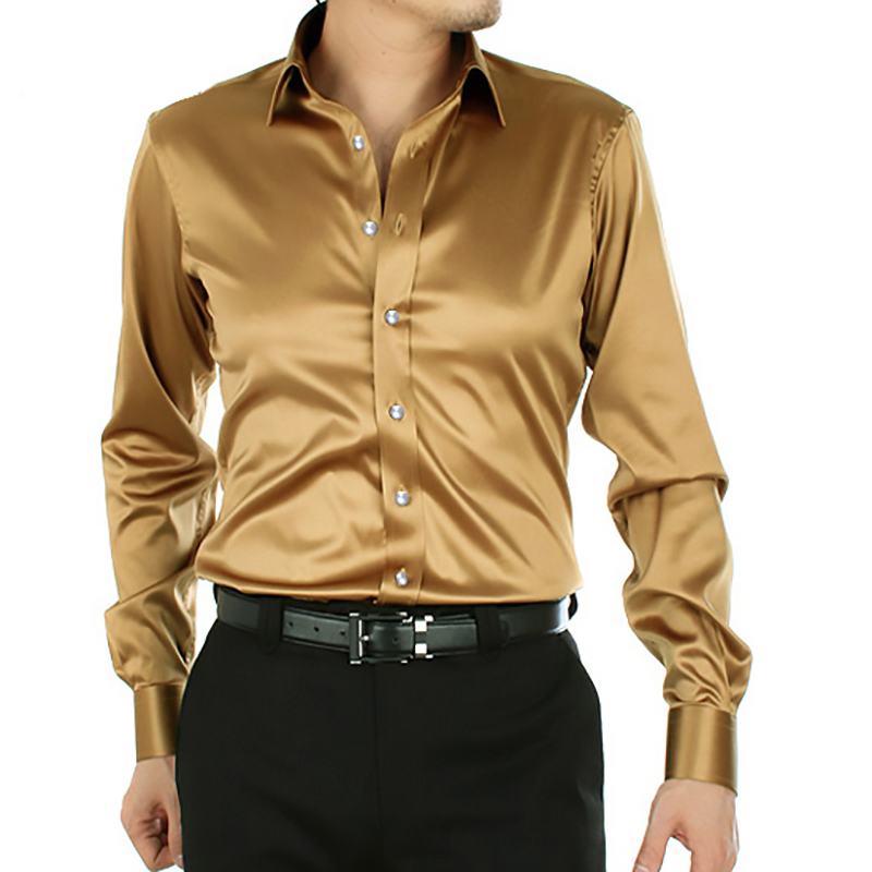 Glossy Shirt Men's Long-Sleeved Shirt Smooth Material Men's Satin Top Summer Thin Style Dance Performance Clothing