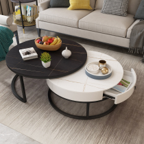 Nordic marble round rock board coffee table simple modern living room iron art light luxury coffee table flower few small apartment combination