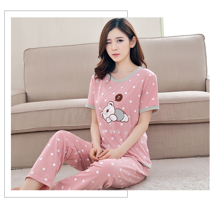 Mùa hè quần ngắn tay đồ ngủ nữ mặc giản dị bông dịch vụ nhà phù hợp với XL cotton nửa tay phụ nữ