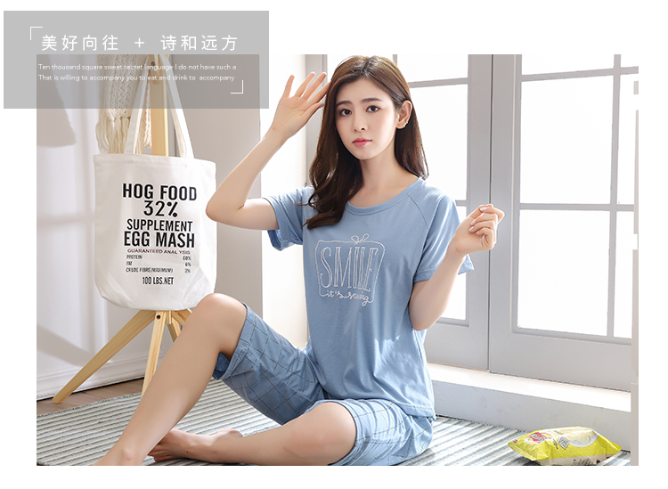 Mùa hè quần ngắn tay đồ ngủ nữ mặc giản dị bông dịch vụ nhà phù hợp với XL cotton nửa tay phụ nữ