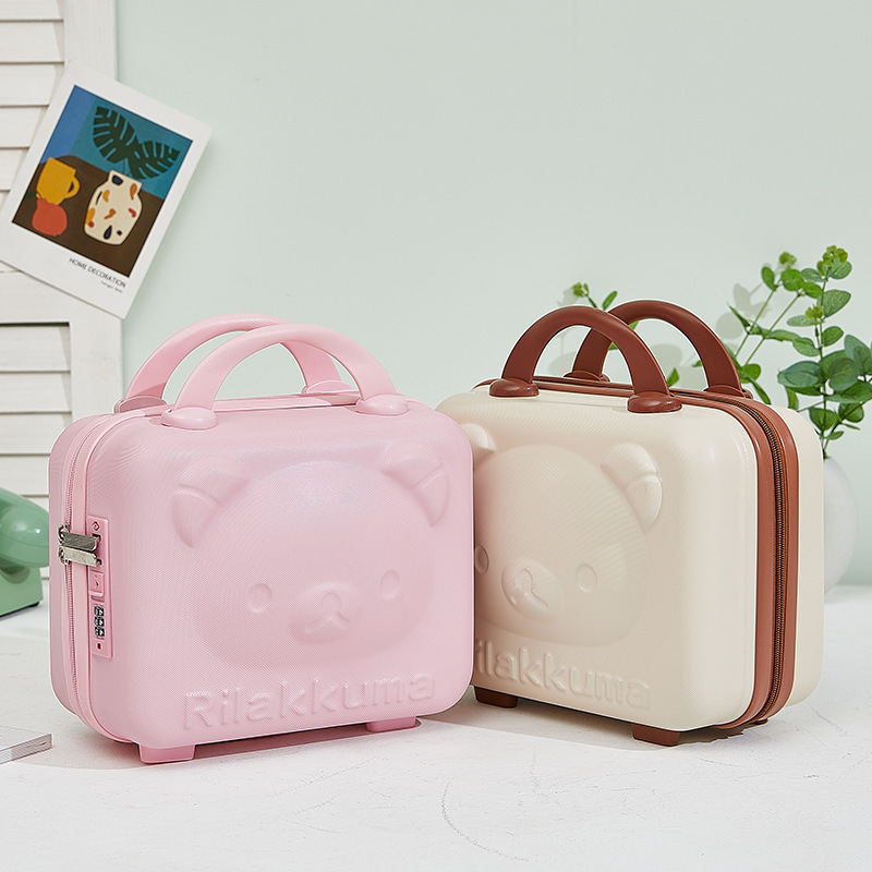 Cute Cartoon Portable Bear Suitcase for Women, High Appearance Value, Large Capacity, Password Lock, Planner Set, Storage Bag