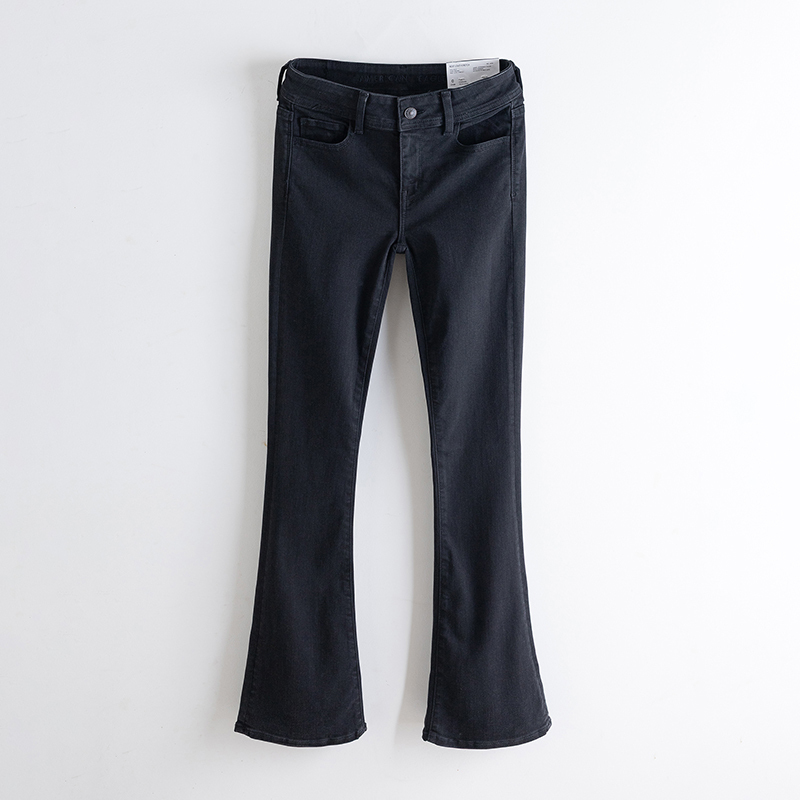Aeo American Eagle Summer Style Black and Gray Mid-Low Waist Stretch Jeans for Women, Slimming, Hip-Lifting, Slightly Flared Bootcut Pants