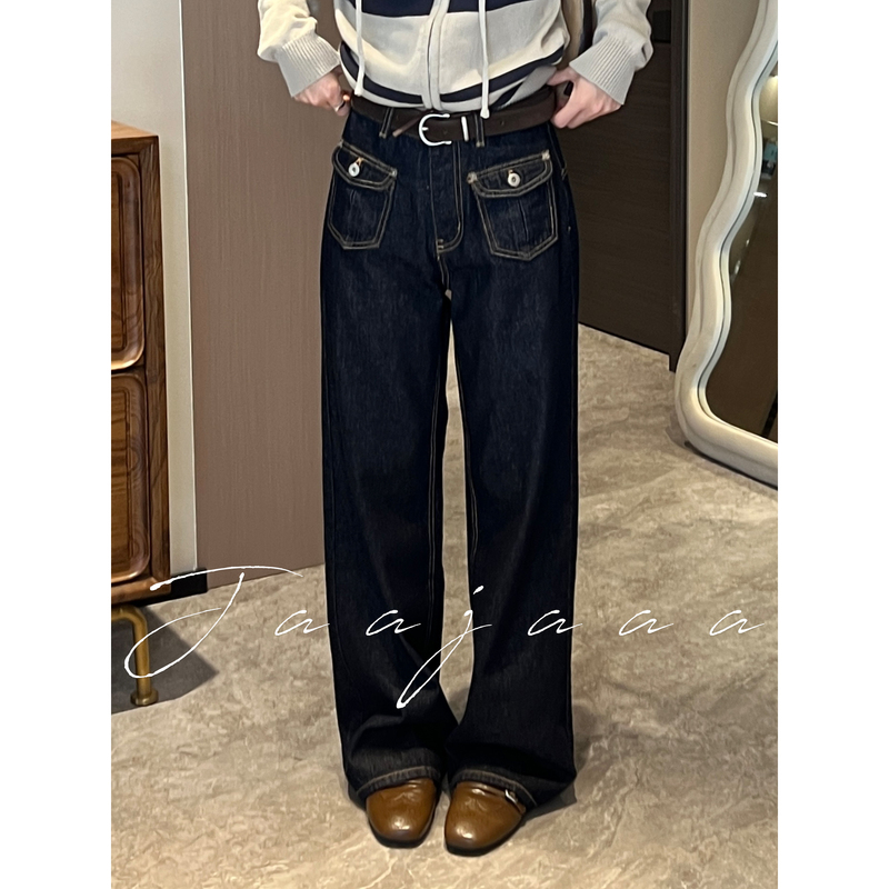 Jaajaaa37 Points Matching Magic Pants with Front Patch Pockets, Vintage Straight-Leg Slimming Workwear Original Color Jeans for Women Jaajaaa37 Points Matching Magic Pants with Front Patch Pockets, Vintage Straight-Leg Slimming Workwear Original Color Jeans for Women