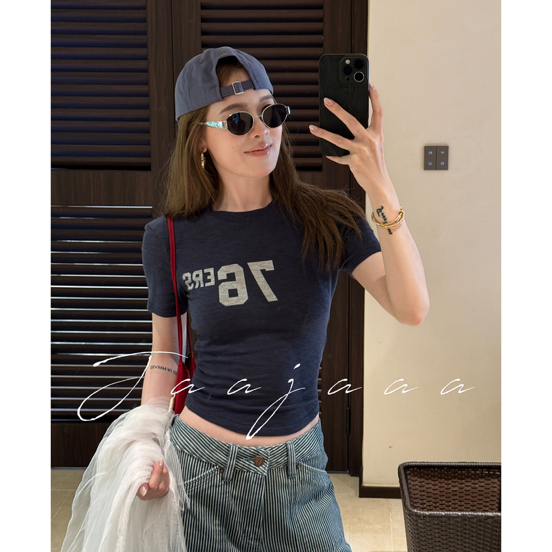 Jaajaaa『Philadelphia Street Shadow Slow』Early Autumn-Retro Fashionable Fan Outfit Short Jersey Short-Sleeve T-Shirt for Women Jaajaaa『Philadelphia Street Shadow Slow』Early Autumn-Retro Fashionable Fan Outfit Short Jersey Short-Sleeve T-Shirt for Women