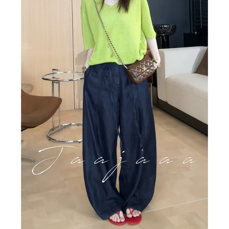Jaajaaa Senno Zhi Xia Retro Washed Straight-Leg Old Money Style Tencel Cotton Cool Wide-Leg Denim Pants/Ahh