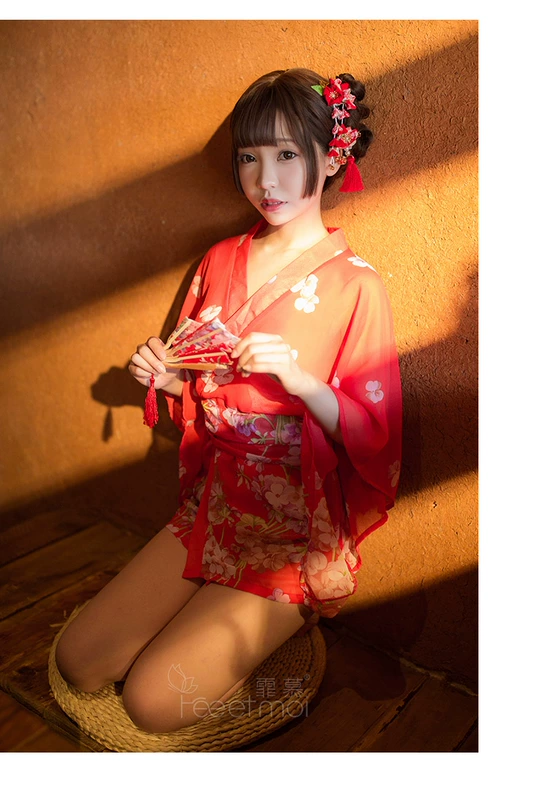 Bộ đồ ngủ kimono Nhật Bản phù hợp với nữ gợi cảm quyến rũ Sao siêu mỏng nụ lụa trong suốt Nhật Bản váy ngủ ngắn mùa hè quần áo nữ