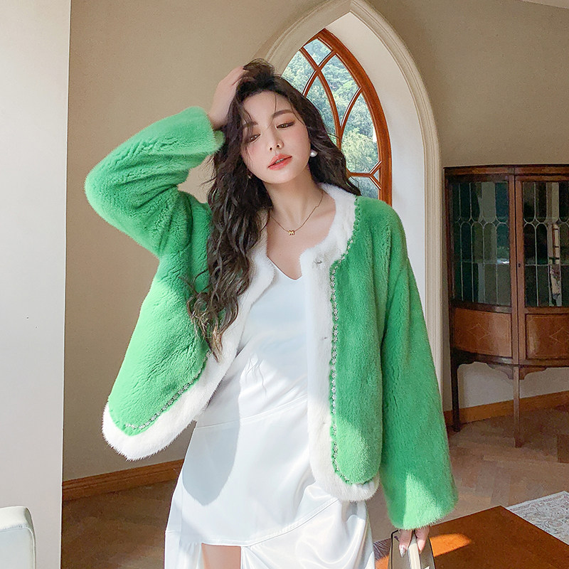 Cute Pony Imported Velvet Ferret Female mink short and small fragrance Feng Shui Drill Button Mink Fur Coat-Taobao