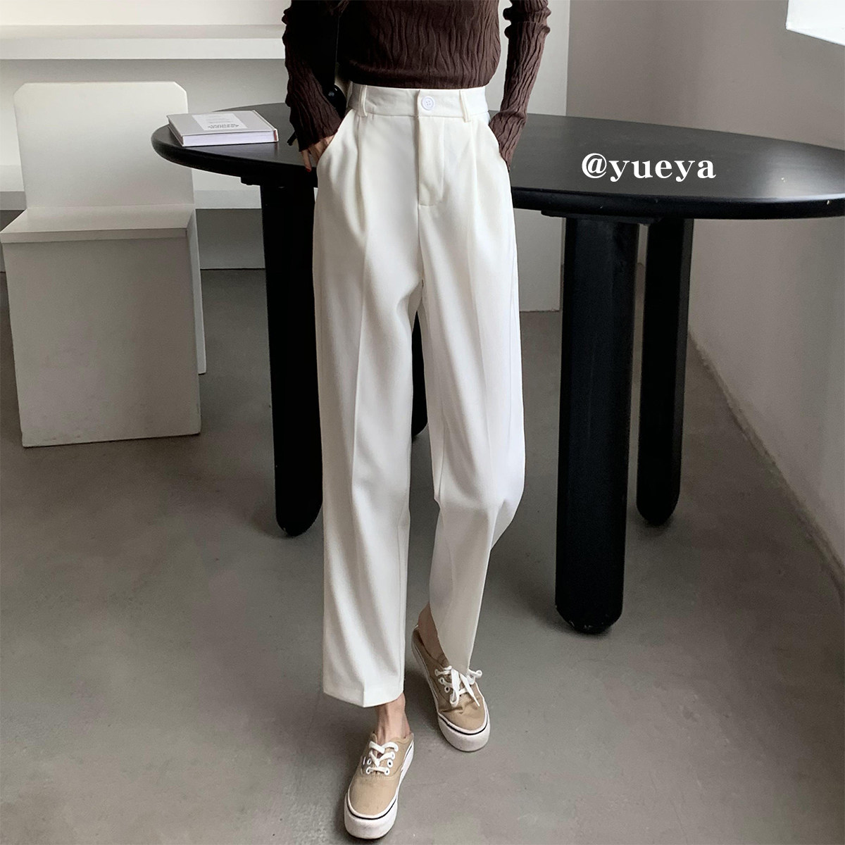 Crescent City Casual High Waist West Clothing Pants Women Early Autumn Students Fashion 100 Hitch Straight Barrel Pants Loose 90% Pants